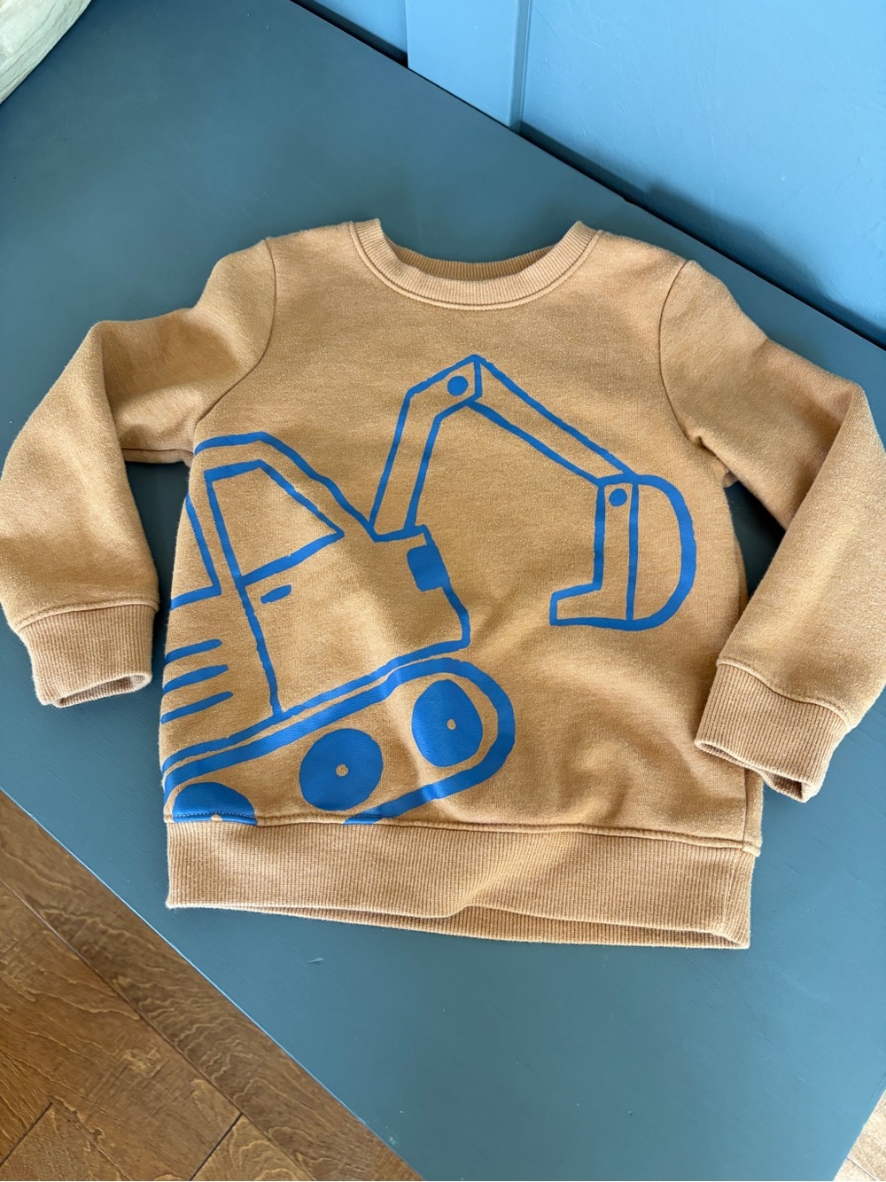 Cat & Jack Tan Crewneck Sweatshirt with Blue Excavator Graphic